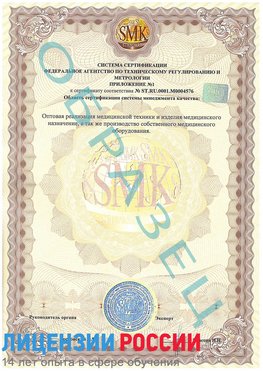 Образец сертификата соответствия (приложение) Волоконовка Сертификат ISO 13485